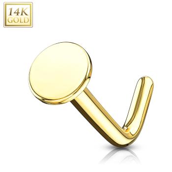 Piercing do nosa zo žltého 585 zlata - zahnutý, hladký plochý krúžok 