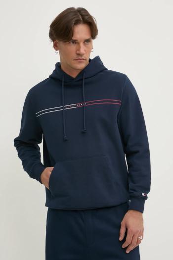 Bavlnená mikina Tommy Jeans pánska, tmavomodrá farba, s kapucňou, s potlačou, DM0DM20847