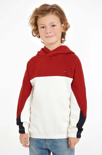 Detská mikina Tommy Hilfiger červená farba, s kapucňou, KB0KB09144