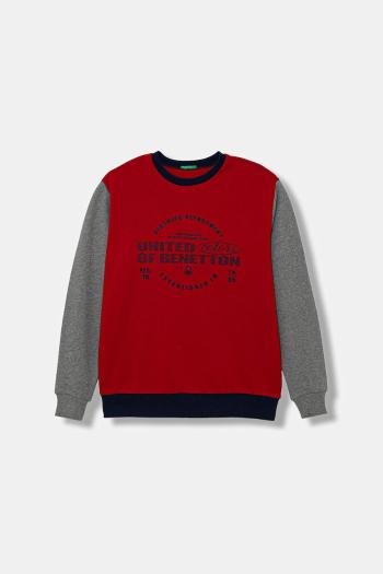 Detská bavlnená mikina United Colors of Benetton červená farba, s potlačou, 3J68C10PZ