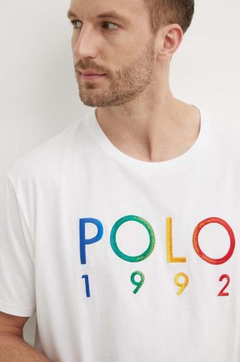 Bavlnené tričko Polo Ralph Lauren pánske, biela farba, s nášivkou, 710934742