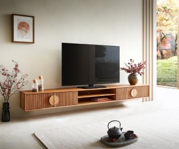 TV stolík Surimu 240x35x25 cm akácia svetlohnedá 4 dvierka 2