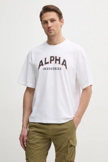 Bavlnené tričko Alpha Industries College pánske, biela farba, s potlačou, 146501