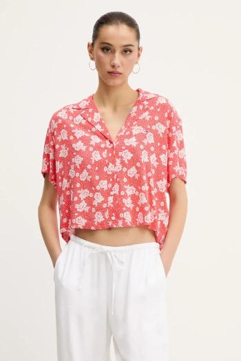 Košeľa Tommy Jeans oranžová farba, voľný strih, s klasickým golierom, DW0DW20285