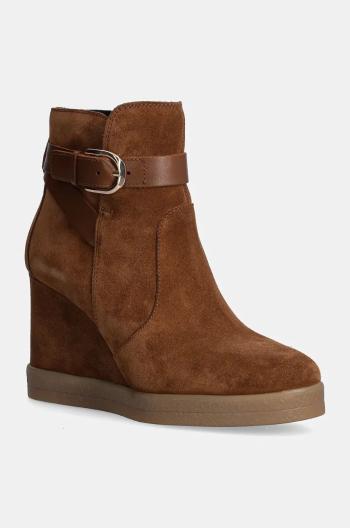 Semišové topánky Geox D ELIDEA WEDGE dámske, hnedá farba, na kline, D46VQA 02243 CD500