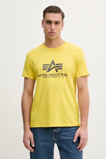 Bavlnené tričko Alpha Industries 100501.465-yellow, žltá farba, s potlačou