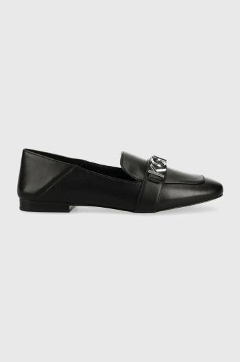Kožené mokasíny MICHAEL Michael Kors Madelyn dámske, čierna farba, na plochom podpätku, 40R3MDFP1L