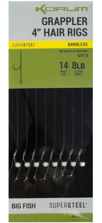 Korum náväzec grappler 4” hair rigs barbless 10 cm - veľkosť háčika 14 priemer 0,23 mm nosnosť 8 lb