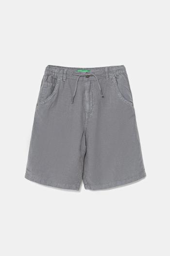 Detské šortky s ľanovou prímesou United Colors of Benetton šedá farba, nastaviteľný pás 41DAC9043