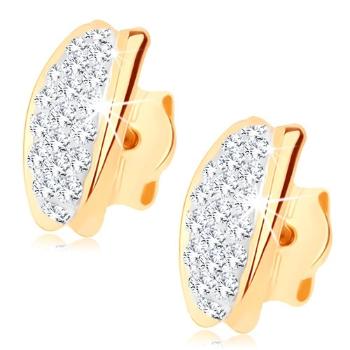 Zlaté náušnice 9K oblúk s krištáľmi Swarovski