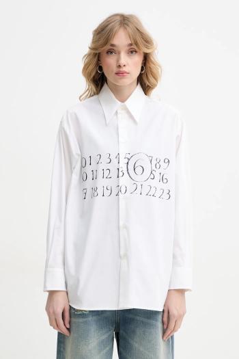 Bavlnená košeľa MM6 Maison Margiela dámska, béžová farba, voľný strih, s klasickým golierom, S52DT0047.M35152