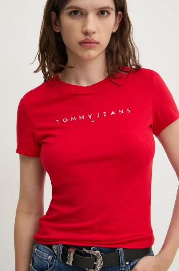 Bavlnené tričko Tommy Jeans dámske, červená farba, DW0DW18398