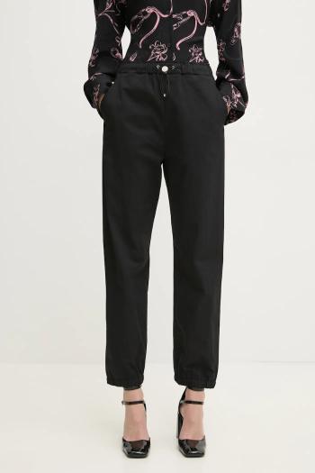 Nohavice Moschino Jeans dámske, čierna farba, vysoký pás, 0303 3224