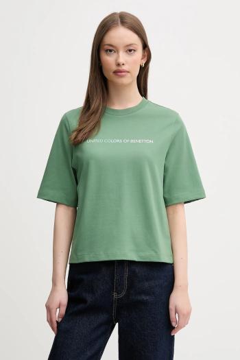 Bavlnené tričko United Colors of Benetton dámske, zelená farba, 3BL0D109D