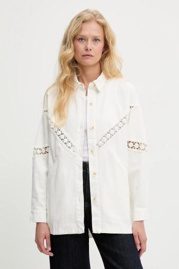 Rifľová bunda Answear.LAB biela farba, prechodná, oversize