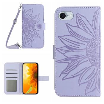 ART SUNFLOWER Peňaženkový obal so šnúrkou pre Apple iPhone 16e fialový