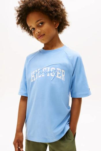 Detské bavlnené tričko Tommy Hilfiger modrá farba, s potlačou, KB0KB09726