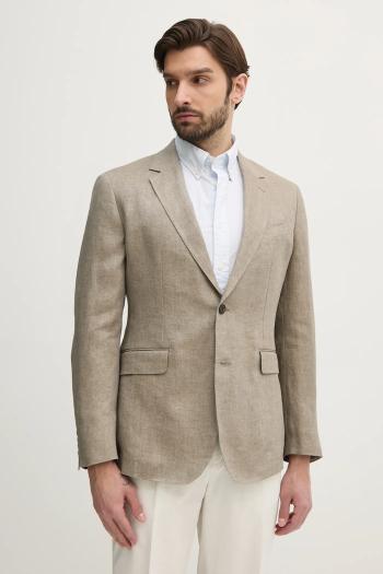 Ľanové sako Hackett London pánske, béžová farba, HM443515R