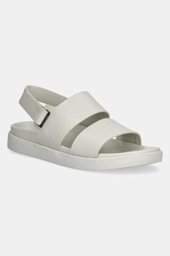 Kožené sandále Calvin Klein FLAT ADJ SANDAL EYELET dámske, béžová farba, HW0HW02488