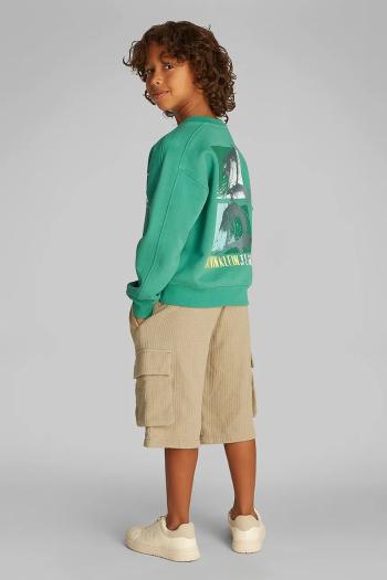 Detská bavlnená mikina Calvin Klein Jeans zelená farba, s potlačou, IB0IB02462
