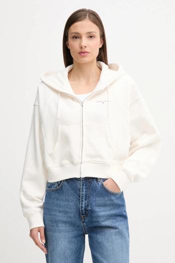 Mikina Tommy Jeans béžová farba, s kapucňou, jednofarebná, DW0DW21163