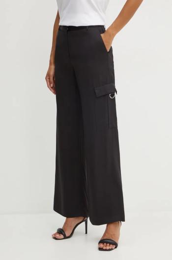 Nohavice Karl Lagerfeld dámske, čierna farba, široké, vysoký pás, 246W1014