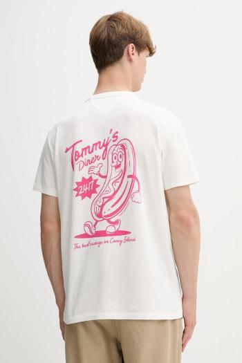 Bavlnené tričko Tommy Jeans pánske, béžová farba, s potlačou, DM0DM21829