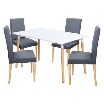 Jedálenský stôl UNO 140x90 biely + 4 stoličky PRIMA sivá/svetlé nohy