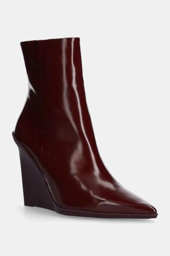 Kožené členkové topánky Calvin Klein WEDGE ANKLE BOOT 90 LTH dámske, bordová farba, na kline, HW0HW02256