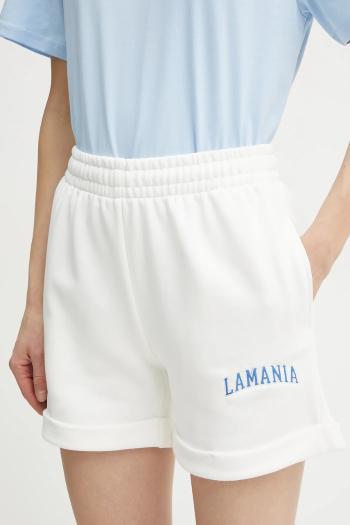 Šortky La Mania dámske, biela farba, s nášivkou, vysoký pás, JUNGLE