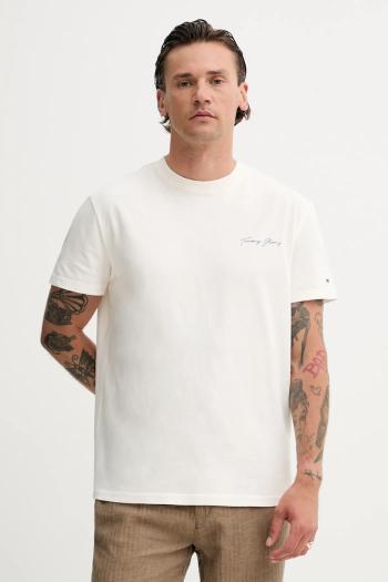 Bavlnené tričko Tommy Jeans pánske, béžová farba, s potlačou, DM0DM21868
