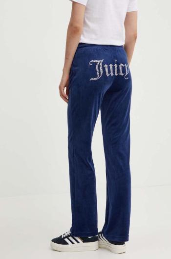 Velúrové tepláky Juicy Couture TINA TRACKPANTS tmavomodrá farba, s nášivkou, JCAPW045