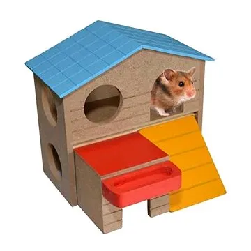 DUVO+ Farebný drevený domček pre drobné hlodavce 13 × 16 × 15,5 cm (5414365252816)