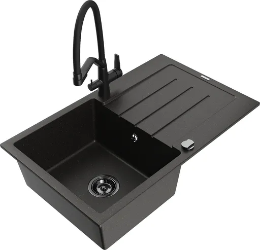 MEXEN/S MEXEN/S - Bruno granitový drez s odkvapkávačom vrátane batérie Duo, čierna/zlatá metalik 6513-75-671701-70-B