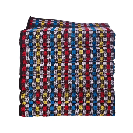 Veľké kockované froté uteráky na ruky, čierny podklad, súprava 6 alebo 12 ks