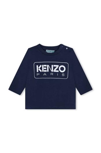 Detská bavlnená košeľa s dlhým rukávom Kenzo Kids tmavomodrá farba, s potlačou, K60518