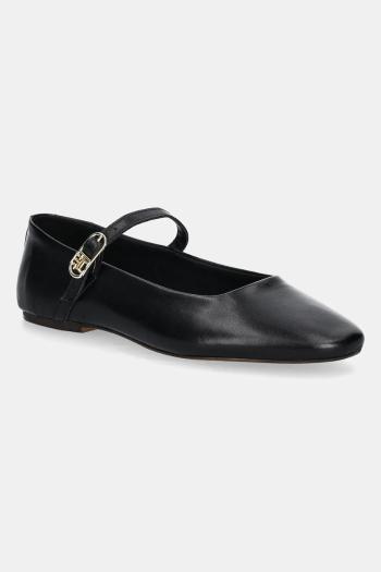 Kožené balerínky Tommy Hilfiger LEATHER MARYJANE BALLERINA čierna farba, FW0FW08651