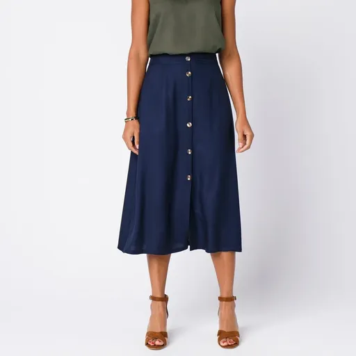 Jednofarebná splývavá midi sukňa na gombíky z eco-friendly viskózy