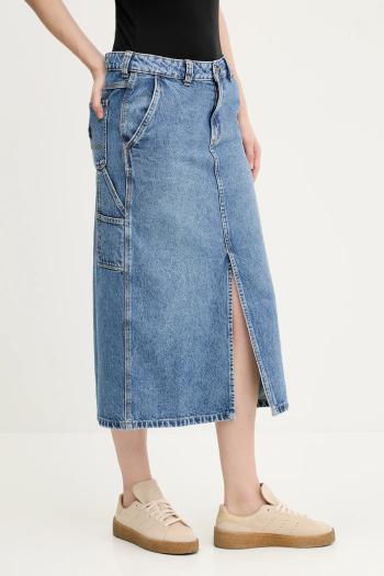 Rifľová sukňa Dickies tmavomodrá farba, midi, rovný strih, DK0A866SK211