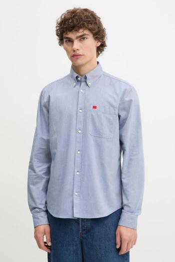Bavlnená košeľa HUGO čierna farba, slim, s golierom button-down, 50479302