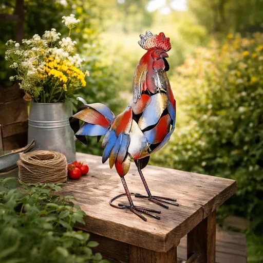 Gilde Dekorace Kohout Otto, červenomodrý, 50 cm