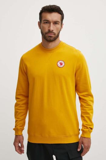 Bavlnená mikina Fjallraven 1960 Logo Badge Sweater pánska, žltá farba, s nášivkou, F87163