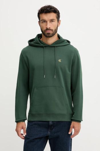 Bavlnená mikina Calvin Klein Jeans zelená farba, s kapucňou, jednofarebná, LV04RC297G