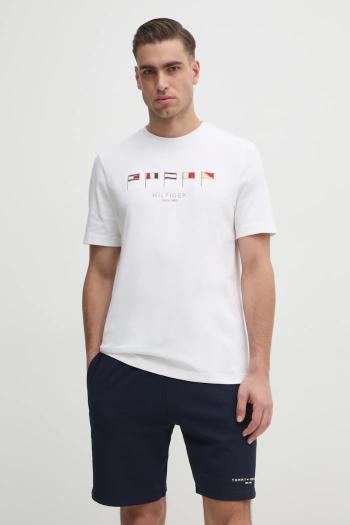 Bavlnené tričko Tommy Hilfiger pánske, biela farba, s nášivkou, MW0MW38616