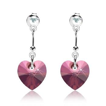 Náušnice, striebro 925, srdce - Swarovski krištáľ fialovej farby, okrúhly krištálik
