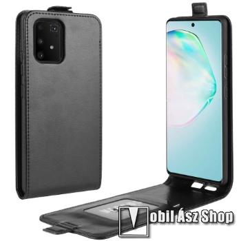 SLIM FLIP tok - FEKETE - lefelé nyíló, rejtett mágneses záródás, szilikon belső, bankkártya tartó, előlapi hangszóró nyílás - SAMSUNG Galaxy S10 Lite (SM-G770F) / SAMSUNG Galaxy A91 (SM-A915F/DS)