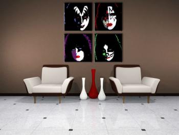 Ručne maľovaný POP Art obraz Kiss 100x100 cm