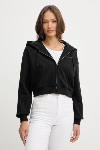 Mikina Tommy Jeans čierna farba, s kapucňou, jednofarebná, DW0DW21163