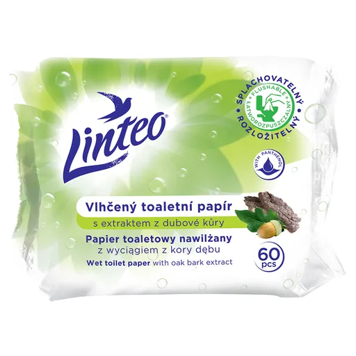 LINTEO Vlhčený toaletný papier s extraktom z dubovej kôry 60 ks