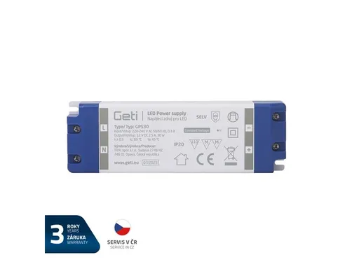 Zdroj spínaný pre LED 12V/ 30W  GETI  GPS30, IP20